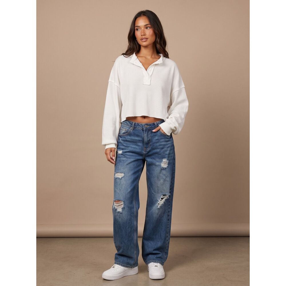 Indigo Rein High Rise Distressed Wide Leg Skater Jeans Size15